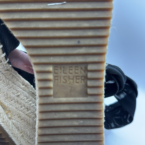 NWOB Eileen Fisher Women's Black Wiley Leather Espadrille Wedge Sandals Size 7 - Picture 12 of 12